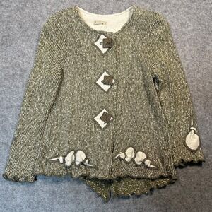 She's Crazy Artistic Knit Cardigan Large Green Marled Asymmetrical Lettuce Hem